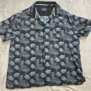 Nat Nast Shirt Large Mens Silk Blend Tropical Hawaiian Palm Print Blue Button Up